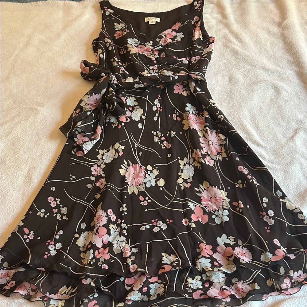LOFT Dark Floral Midi Dress